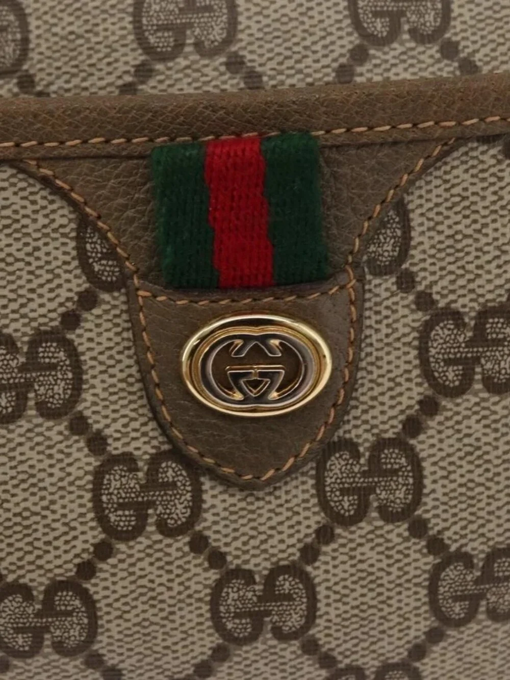 GUCCI GG Supreme Web Sherry Line Bag PVC Beige Gold 89 02 077 Auth